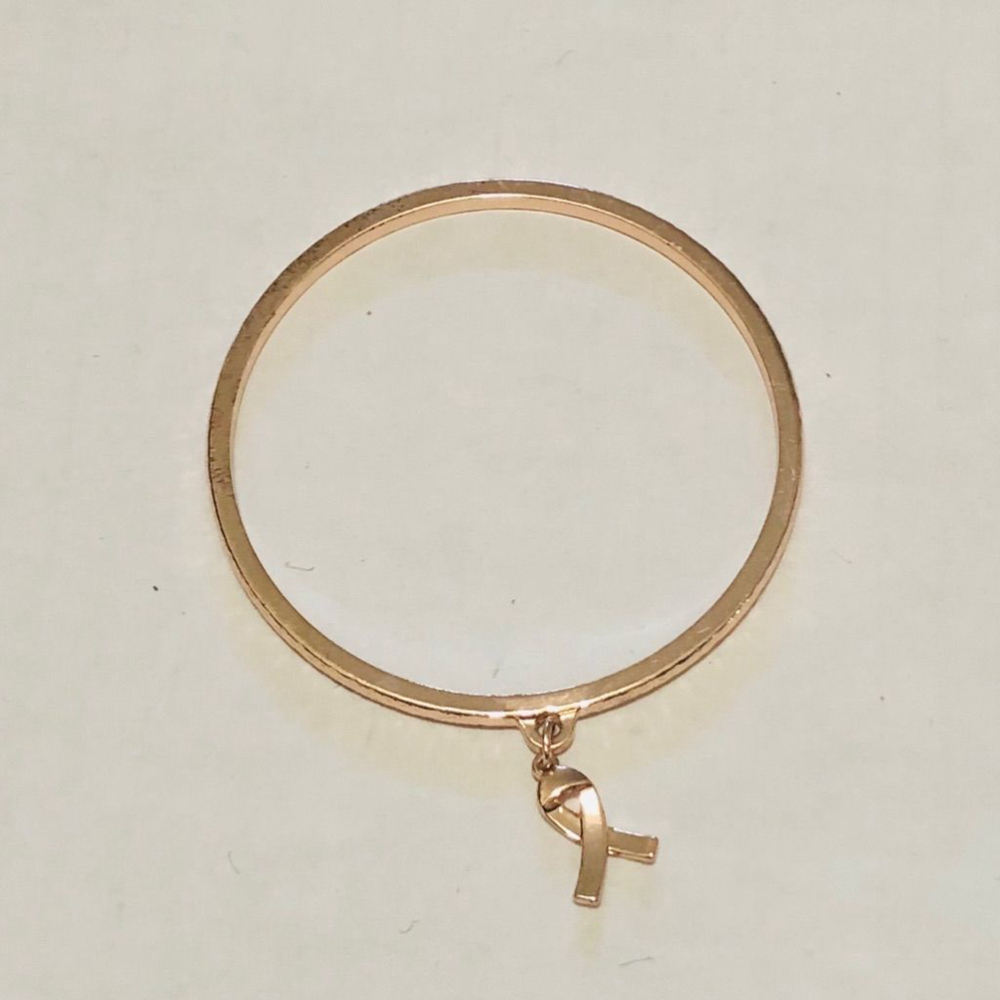 Metal Bangle Charm Bracelet Gold Breast Cancer Awareness